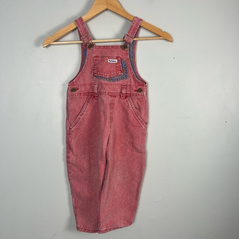 Vintage 1980s red carters overalls size 3T plaid detailing